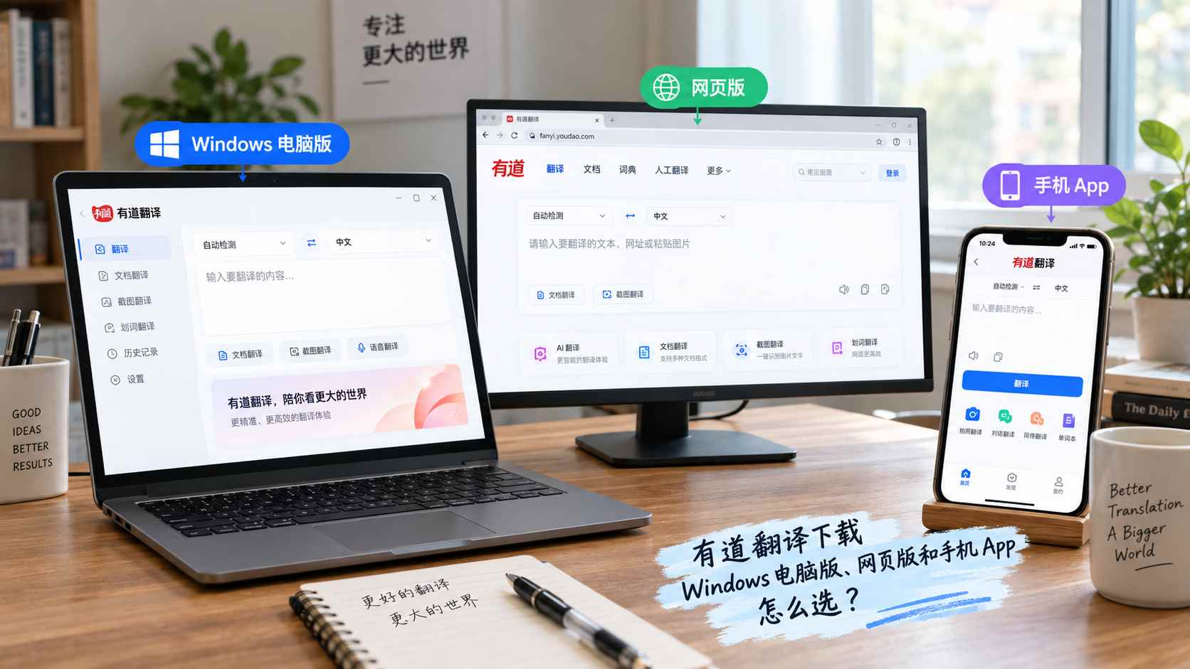 有道翻译下载：Windows电脑版下载、网页版和手机App怎么选？