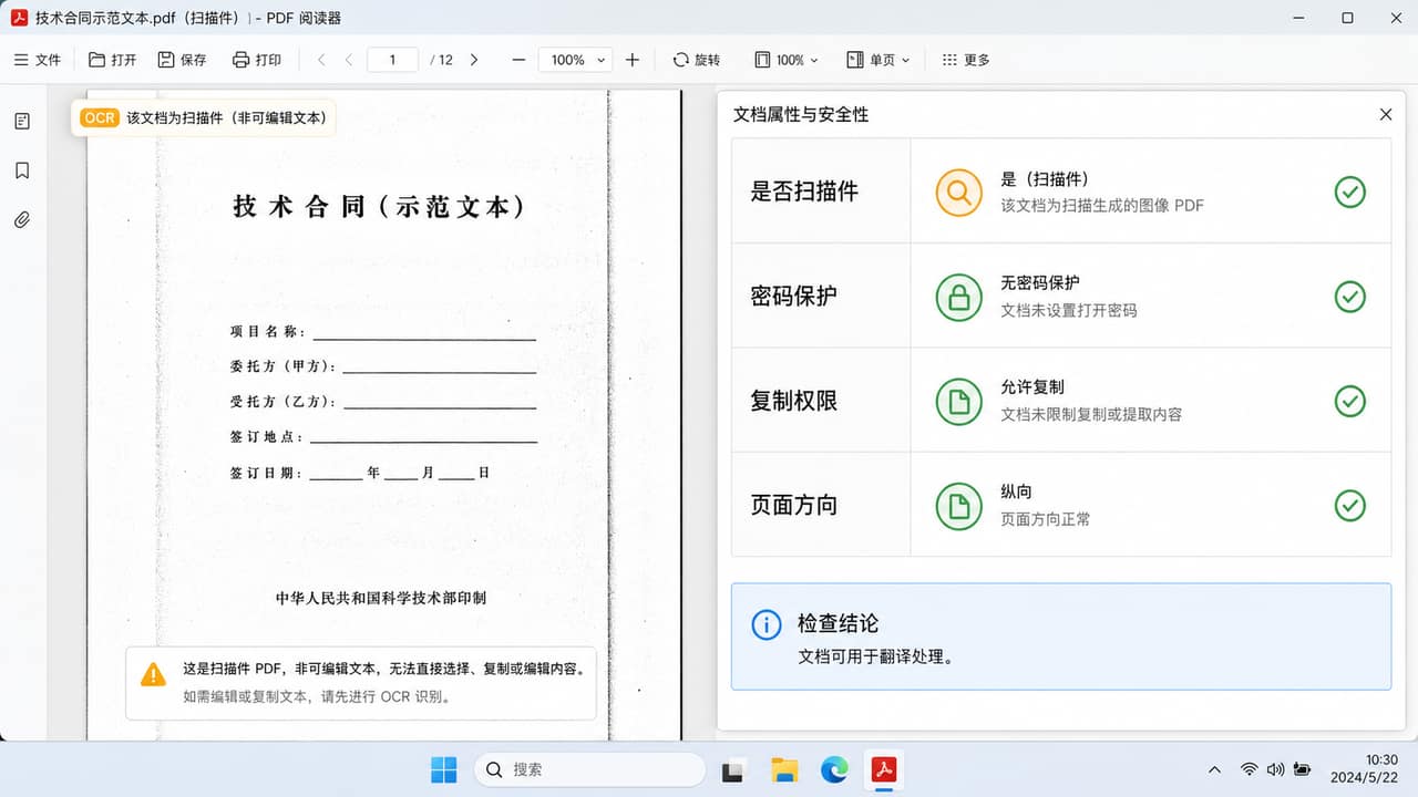 PDF翻译上传前检查扫描件密码权限页面方向和复杂版式