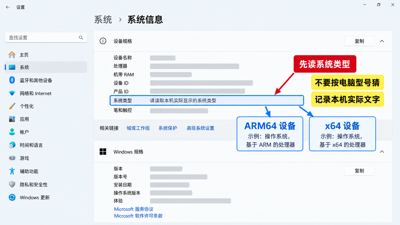 Windows 11系统关于页面核对ARM64或x64系统类型的全屏操作图